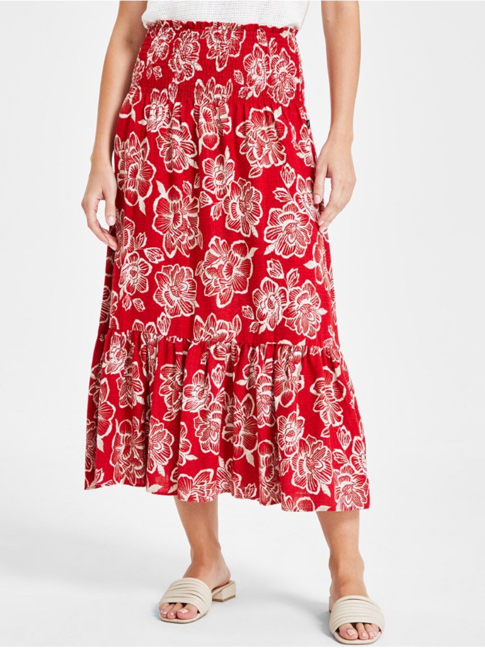 Nautica Jeans Women’s Floral Smocked-Waist Midi Skirt Samba Multi M